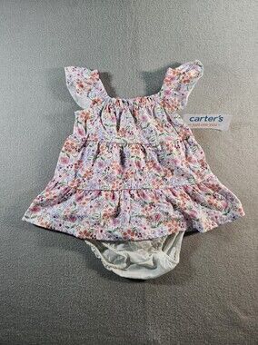 Carter's Floral Baby Dress‎ with Ruffle Trim - Pink, Orange & Green Size 3M